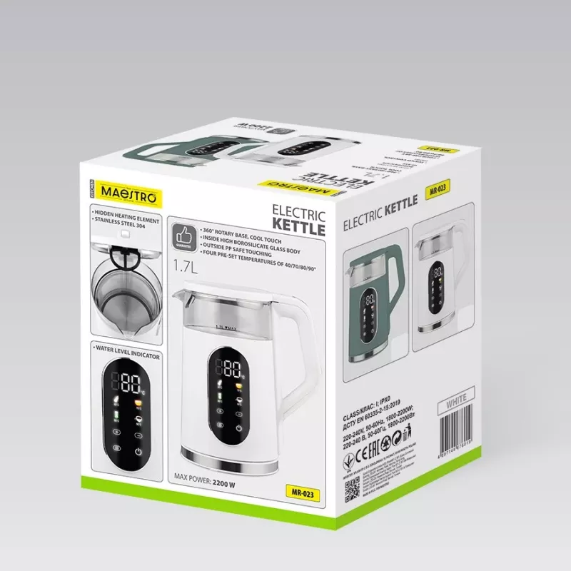 Hervidor eléctrico Maestro MR-023-WHITE, capacidad de 1,7 L, potencia 2220 W