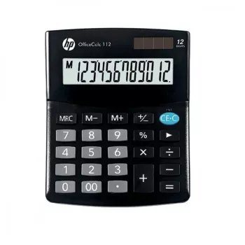 Calculadora de sobremesa HP OC 112 — LCD de 12 dígitos, pila/solar, negra, 101×125×33 mm
