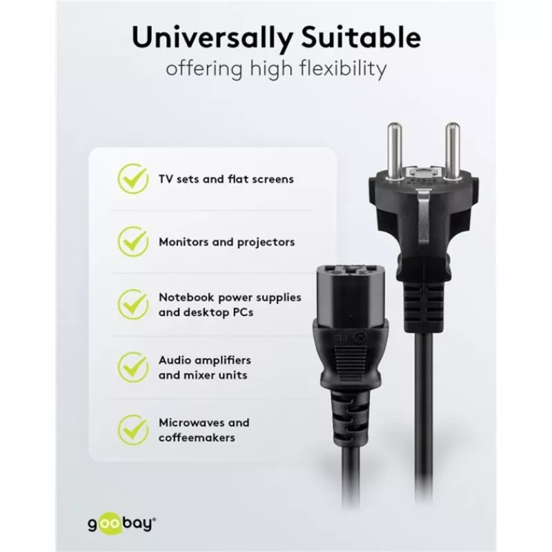 Cable IEC Goobay 5 m negro conector macho tipo F IEC C13 H05VV-F3G