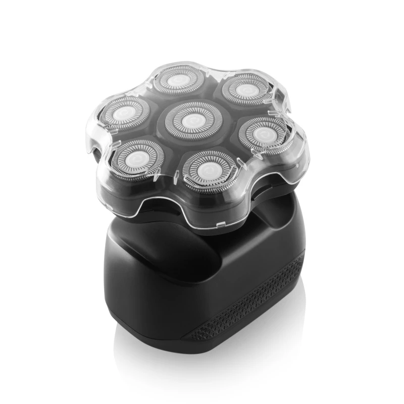 Afeitadora de cabeza ETA Jason 534390000 negra ? afeitadora rotativa de 7 cuchillas, batería de Li-Ion recargable, lavable, 60 min de autonomía