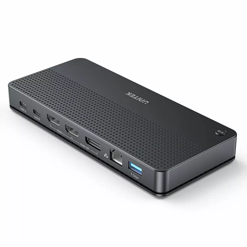 Docking station UNITEK D1103A01 USB4 con cable negro 100W Power Delivery