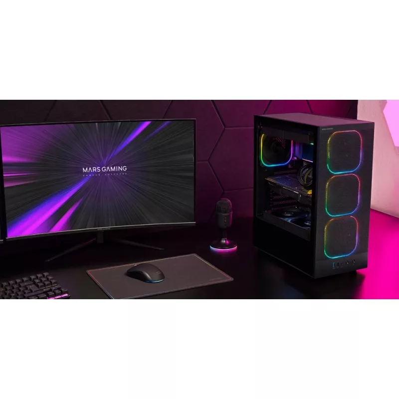 Caja de PC TACENS MARS MC-NEBULA Midi Tower con cristal templado, cuatro ventiladores aRGB de 120 mm, compatible con ATX, GPU hasta 30,2 cm
