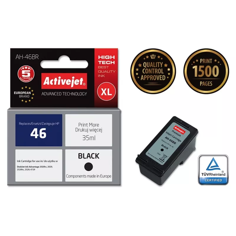 Activejet AH-46BR Tinta (sustituto de HP 46 CZ637AE; Premium; 35 ml; negro)
