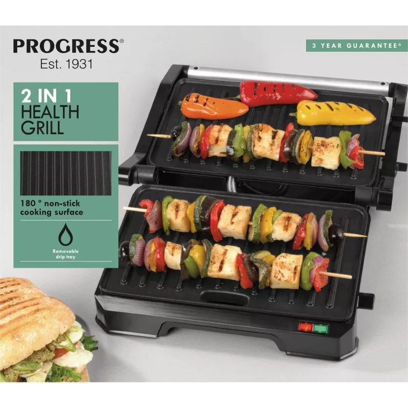 Parrilla de salud eléctrica 2 en 1 Progress EK5854PVDE con placas antiadherentes y temperatura regulable