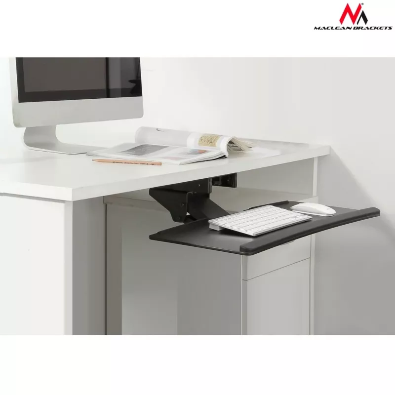 Maclean MC-757 bandeja para teclado bajo el escritorio, acero, máx. 2 kg, negra