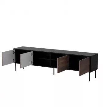 Mueble TV cama meble CORTINA 4D 200x40x55 cm, parte superior negra, frentes color nogal