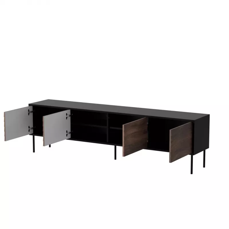 Mueble TV cama meble CORTINA 4D 200x40x55 cm, parte superior negra, frentes color nogal