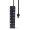 Hub USB Gembird UHB-U3P7P-01, 7 puertos USB 3.2 Gen 1 (Type-A), cable de 0,24 m, negro