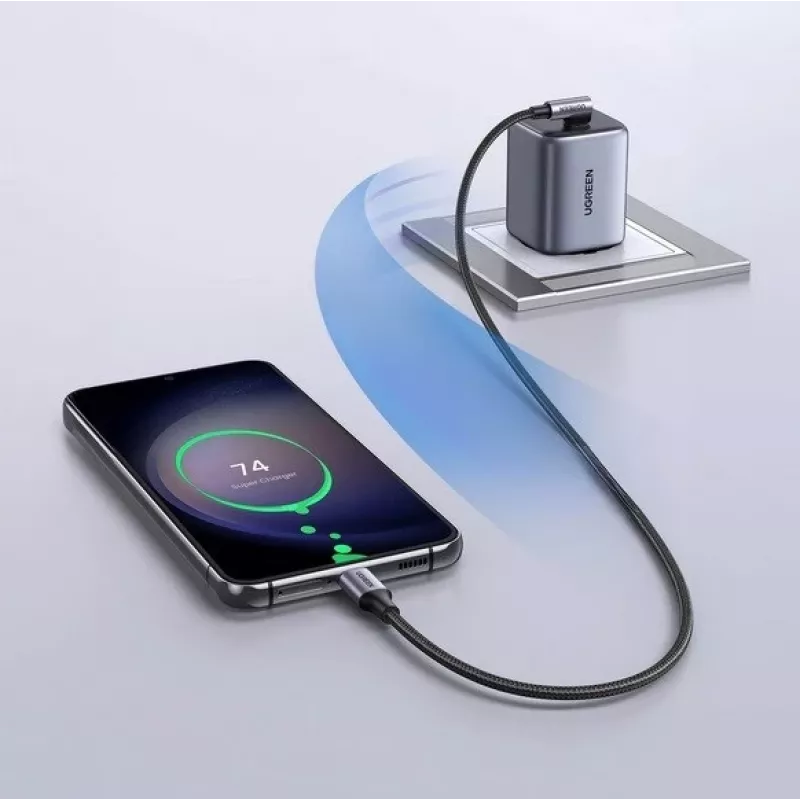 Ugreen USB-C (recto) / USB-C (acodado) PD QC 60W 3A 0,5 m US255 (gris)