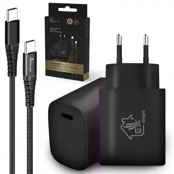 Smart Life Kit USB Type-C a Type-C, 200 cm, Negro + Cargador PD3.0 18 W Negro