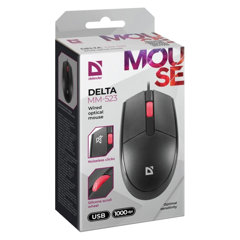Ratón DEFENDER DELTA MM-523 NEGRO ÓPTICO (52523)