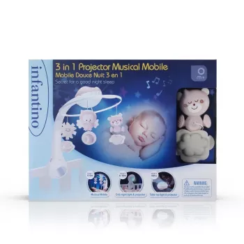 Caja de música para bebés B-kids 3en1 Infantino 150302050 – rosa polvo, juguete relajante 3 en 1