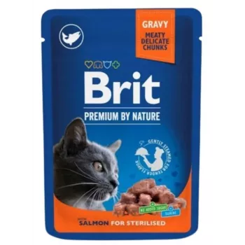 Comida húmeda para gatos Brit Premium Cat Salmon Sterilised sobre 100 g, sin cereales, gatos adultos castrados, 82 % de humedad