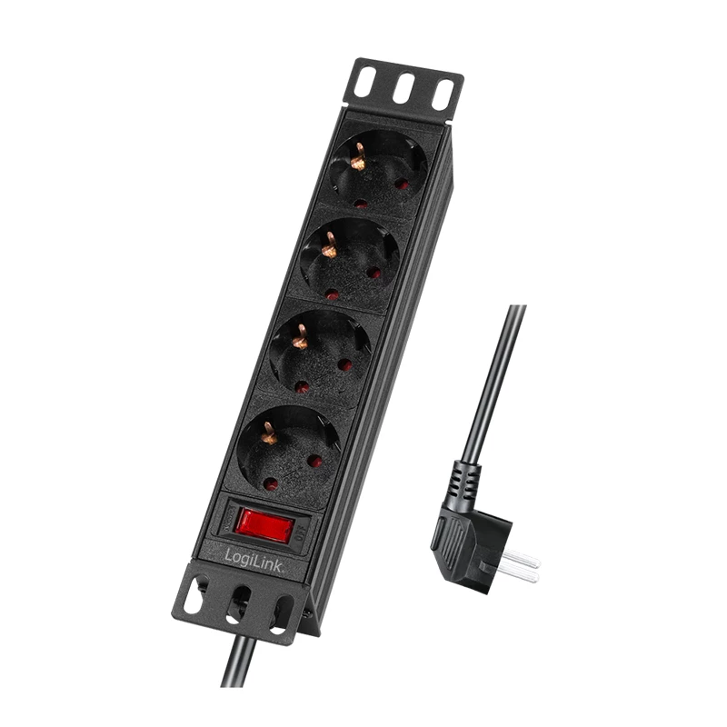 Regleta de enchufes LogiLink 25,40 cm (10 pulgadas), 4 tomas, con interruptor, negra - para el mercado: D / NL / A / L - 1 unidad (PDU4B01)