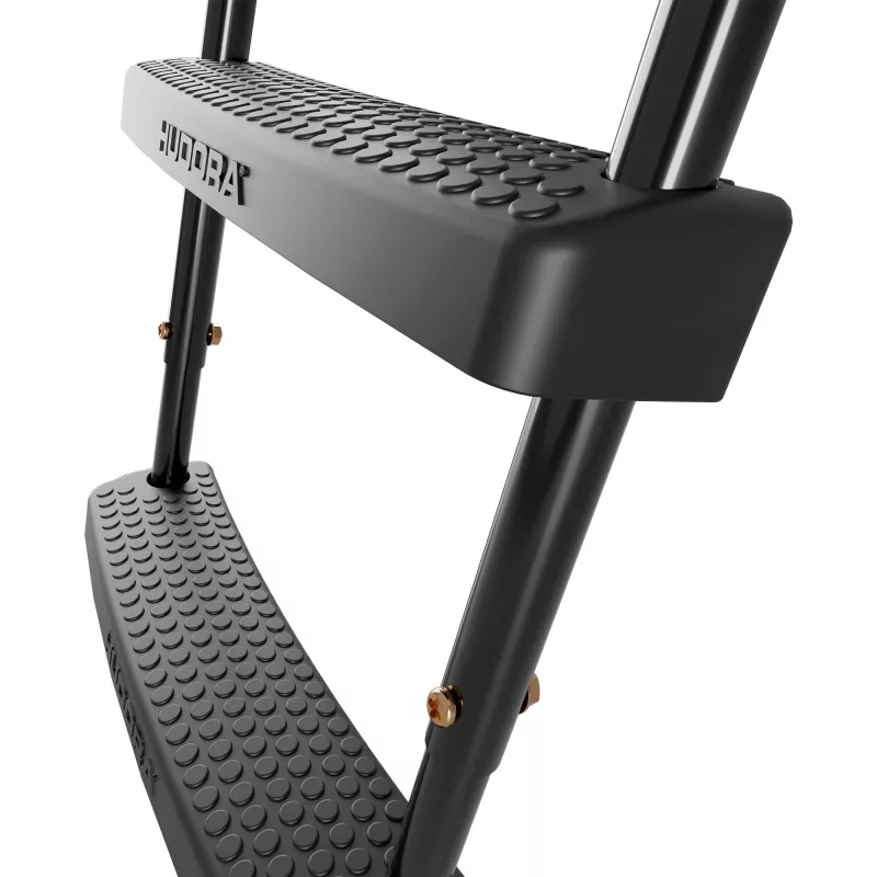 Escalera para trampolín HUDORA universal 70–100 cm, negra, peldaños de seguridad ajustables