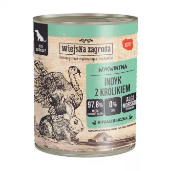 Comida húmeda para perros wiejskazagroda pavo con conejo 800 g — alimento completo pavo y conejo en lata