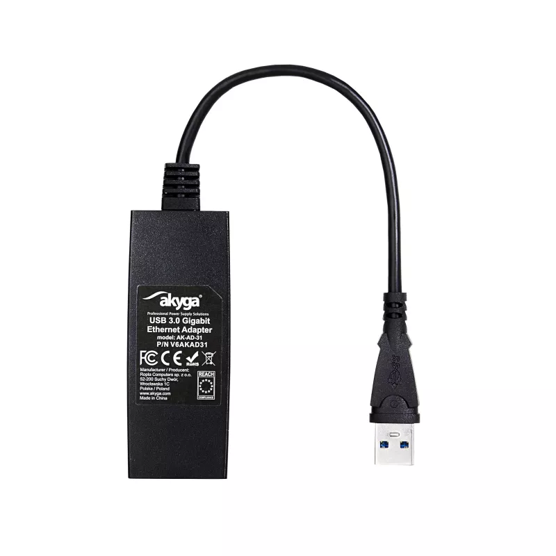 Adaptador USB 3.0 a Gigabit Ethernet Akyga AK-AD-31, RJ45, cable de 15 cm, negro