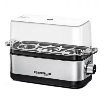 Huevos cocidos Rommelsbacher ER 300 — 3 huevos acero inoxidable, 300 W, tapa transparente