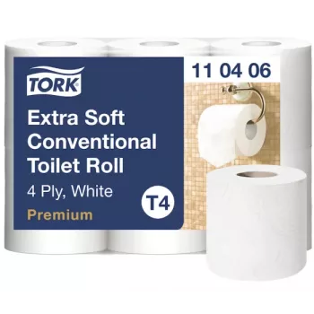 Papel higiénico Tork Premium Extra Soft Conventional T4 — rollos de 4 capas 9,7 cm x 19,1 m, paquete de 6