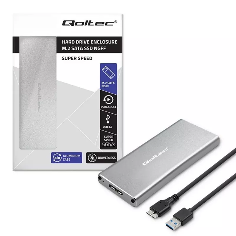 Carcasa de aluminio QOLTEC 51833 para SSD M.2, SATA a USB 3.0, compatible hasta 2 TB