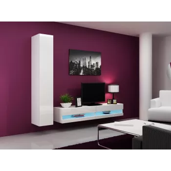 Soporte de TV cama meble VIGO NEW 30/180/40, parte superior blanco brillante, tablero de partículas, 1800×400×300 mm