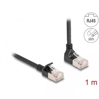 Cable de red RJ45 DeLOCK Cat.6A S/FTP delgado 90° hacia arriba en ángulo 1 m negro
