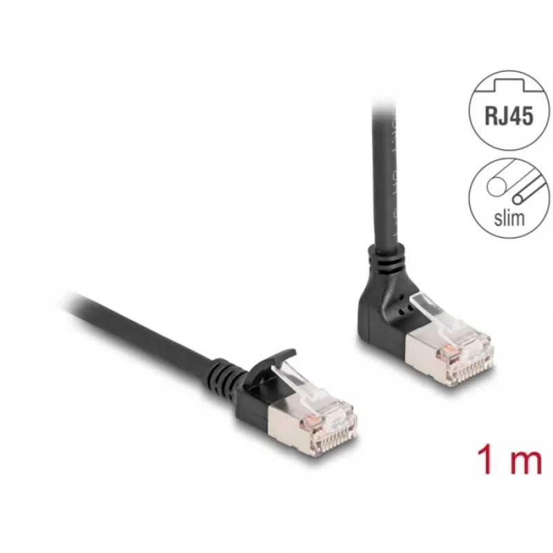 Cable de red RJ45 DeLOCK Cat.6A S/FTP delgado 90° hacia arriba en ángulo 1 m negro