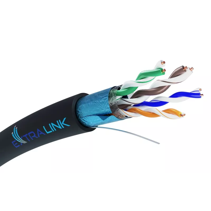 Cable de red Extralink Twisted Pair CAT5E FTP (F/UTP) V2 Outdoor 305M negro