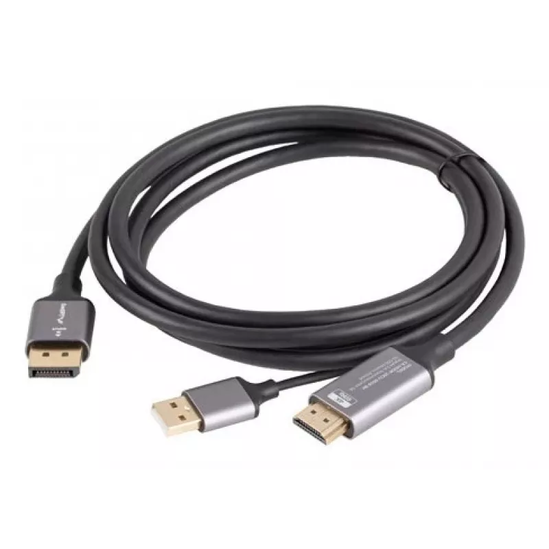 Adaptador de cable de vídeo Lanberg CA-HDDP-20CU-0018-BK 1,8 m DisplayPort HDMI + USB negro, plateado