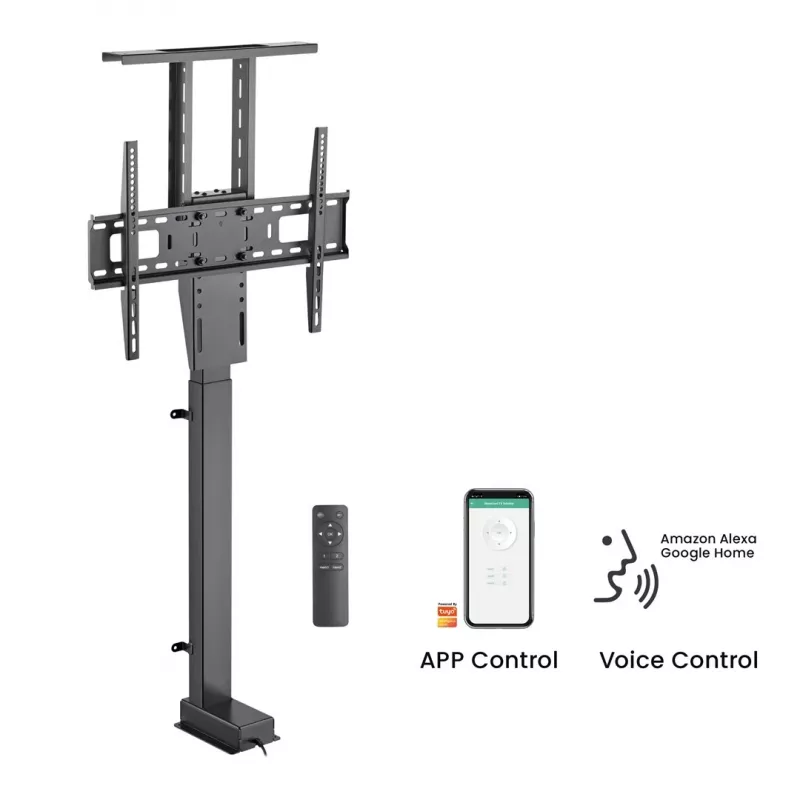 Soporte de suelo con elevador de TV eléctrico motorizado inteligente Maclean MC-866T TUYA app móvil Alexa Google Home 37''-80'' 60kg armario VESA (enchufe EU)