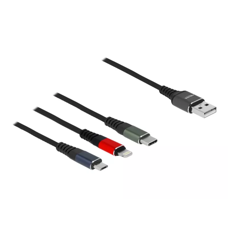 Delock - Cable Lightning, solo para carga - USB macho a Micro-USB Type B, Lightning, USB-C macho - 1,0m - Negro (87277)