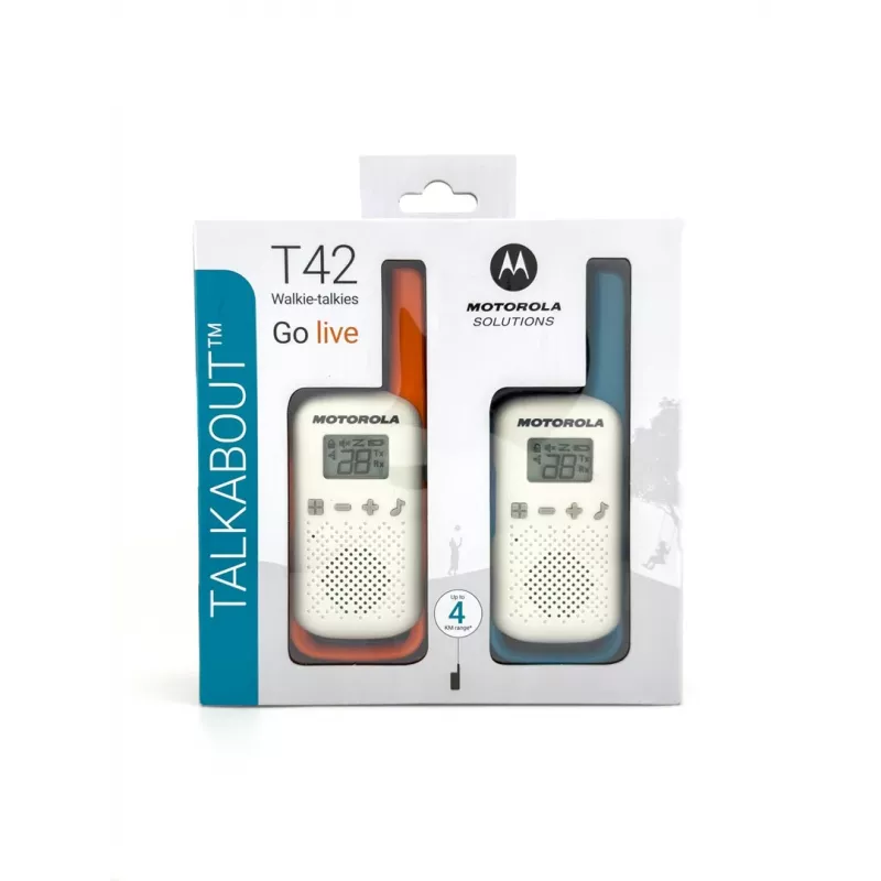 Motorola Talkabout T42 – walkie-talkie, pack de 2 (naranja-azul)