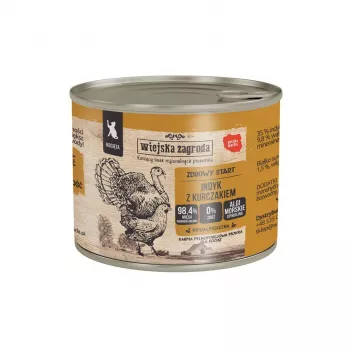Comida húmeda para gatos wiejskazagroda pavo con pollo 200 g — alimento completo en lata, pavo y pollo, junior