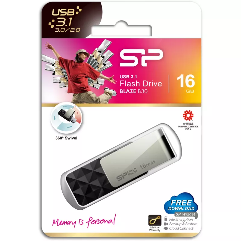 Silicon Power Blaze B30 SP016GBUF3B30V1K memoria USB, 16 GB, USB 3.0, negro