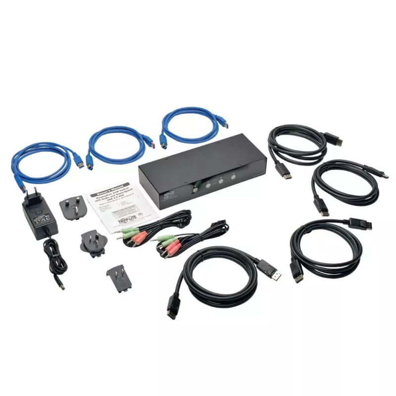 EATON TRIPPLITE conmutador KVM DisplayPort de 4 puertos con cables de audio y hub USB 3.0 SuperSpeed (B004-DPUA4-K)