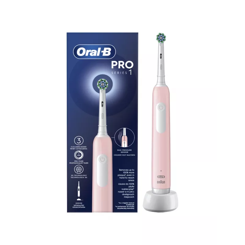 Oral-B cepillo de dientes eléctrico Pro Series 1 Cross Action para adultos, recargable, rosa, número de cabezales: 1, número de modos de cepillado: 3