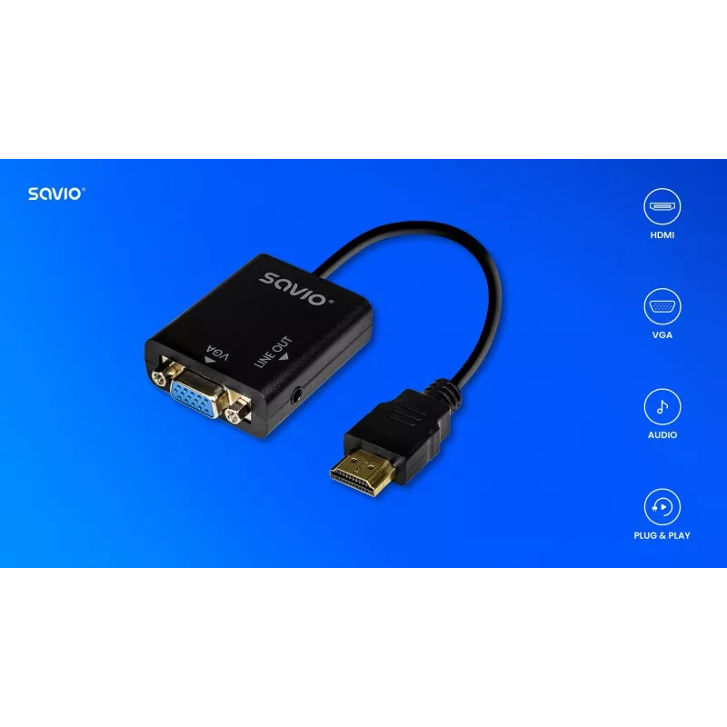 Adaptador HDMI-VGA con audio AK-76 Savio SAVAK-76