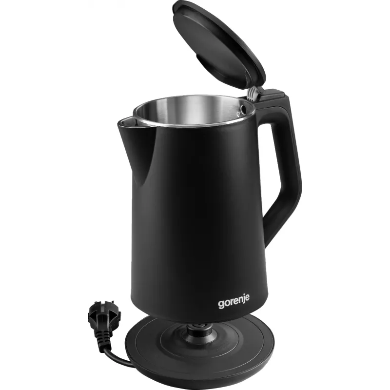 Hervidor eléctrico Gorenje K15DWBK – 1,5 L, 2200 W, negro, control por botones, base 360°