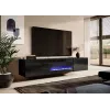 Mueble TV Cama Meble SLIDE 200K con chimenea eléctrica 200×40×37 cm negro brillante, puertas de MDF, cuerpo de tablero de partículas