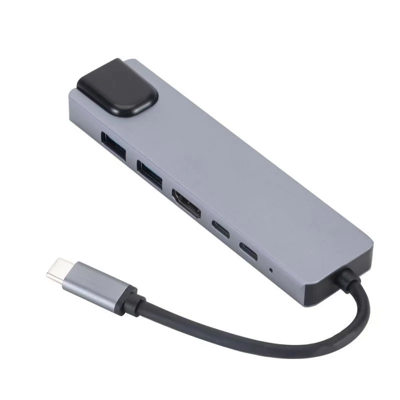 Adaptador multipuerto GEMBIRD USB Type-C 6 en 1 A-CM-COMBO5-06 — HDMI, PD 54W, Gigabit-LAN, 2× USB-A, Type-C (5 Gbit/s)