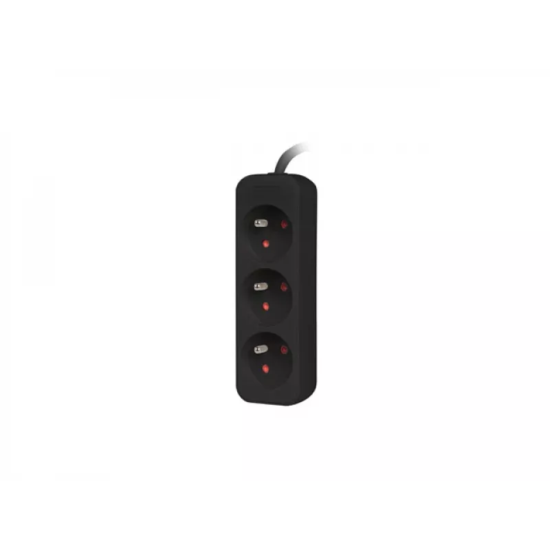 Regleta de enchufes 1,5 m, negra, 3 enchufes, cable de cobre macizo