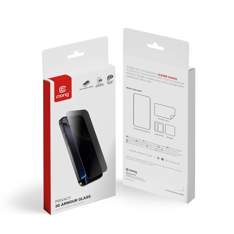Cristal templado con privacidad Crong para iPhone 16 Pro — antirreflejos, resistente a arañazos
