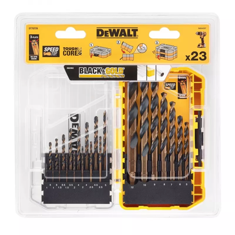 Juego de 23 piezas de brocas para metal NEGRO Y DORADO DT70729-QZ