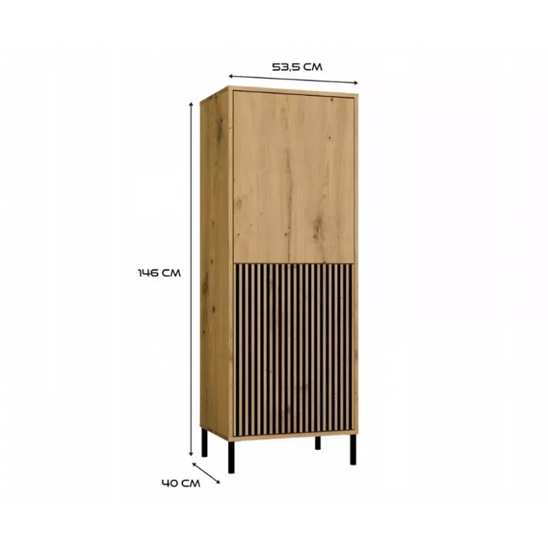 Vitrina KAMARO 2DK estrecha/GŁ roble ARTISAN