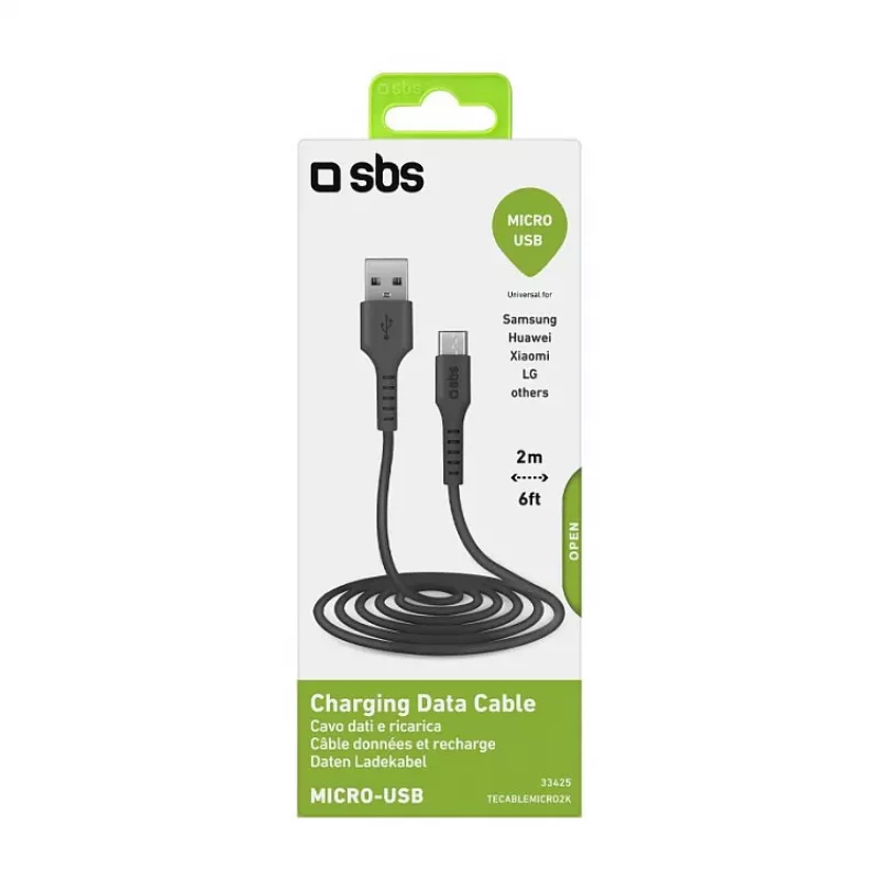 SBS TECABLEMICRO2K cable USB A Micro-USB B macho a macho negro 2 m (TEKabelMICRO2K)