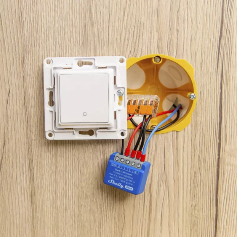 Interruptor inteligente Shelly 1 Mini Gen4 1P inalámbrico 110–240 V 50–60 Hz 1,2 W Bluetooth Wi‑Fi ZigBee 34×16×29 mm