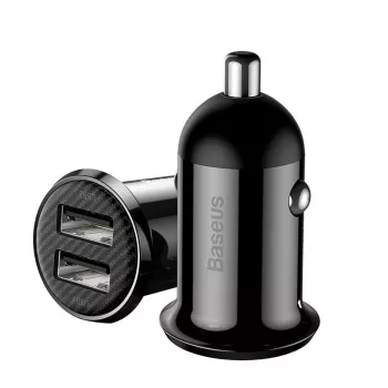 Cargador de coche Baseus Gain Pro universal negro – 2× USB 2.0, 2,4 A por puerto, entrada 12–24 V, salida 5 V