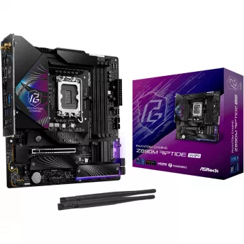 Placa base ASRock Phantom Gaming Z890M Riptide WiFi — Intel Z890, LGA1851, microATX, DDR5, 4x DIMM, 256GB, Wi‑Fi 6E, 2.5Gb LAN