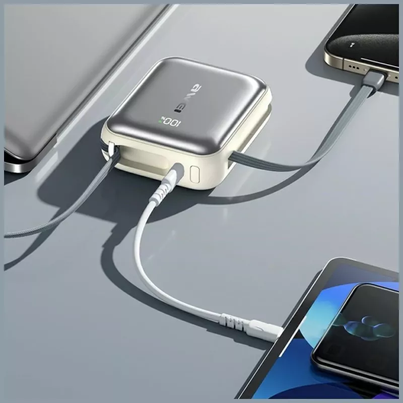 Batería externa portátil Awei C03 20000mAh con salida de 45W y cable USB-A/USB-C integrado