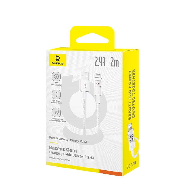 Baseus Gem Cable de carga rápida USB a IP 2.4A 2 m Blanco